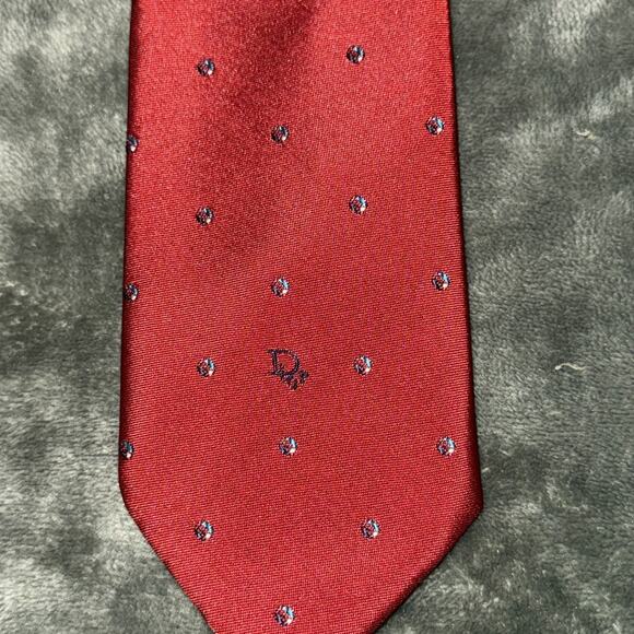 Christian Dior Neck Tie Men's Red Blue Dots Silk Blend Designer Formal Wear - Picture 2 of 4